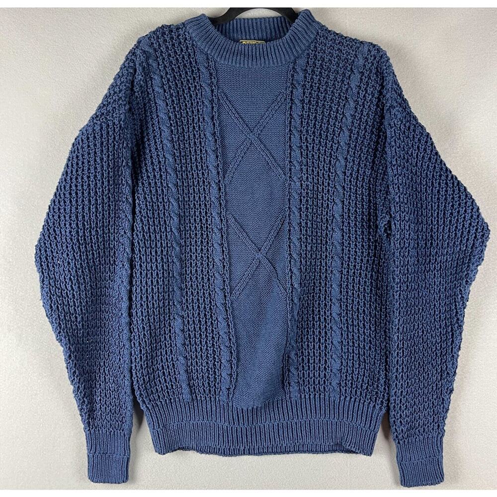 Vintage OshKosh B'gosh Sweater Womens XL Blue Cable Knitโ Fisherman Grandpa 90s